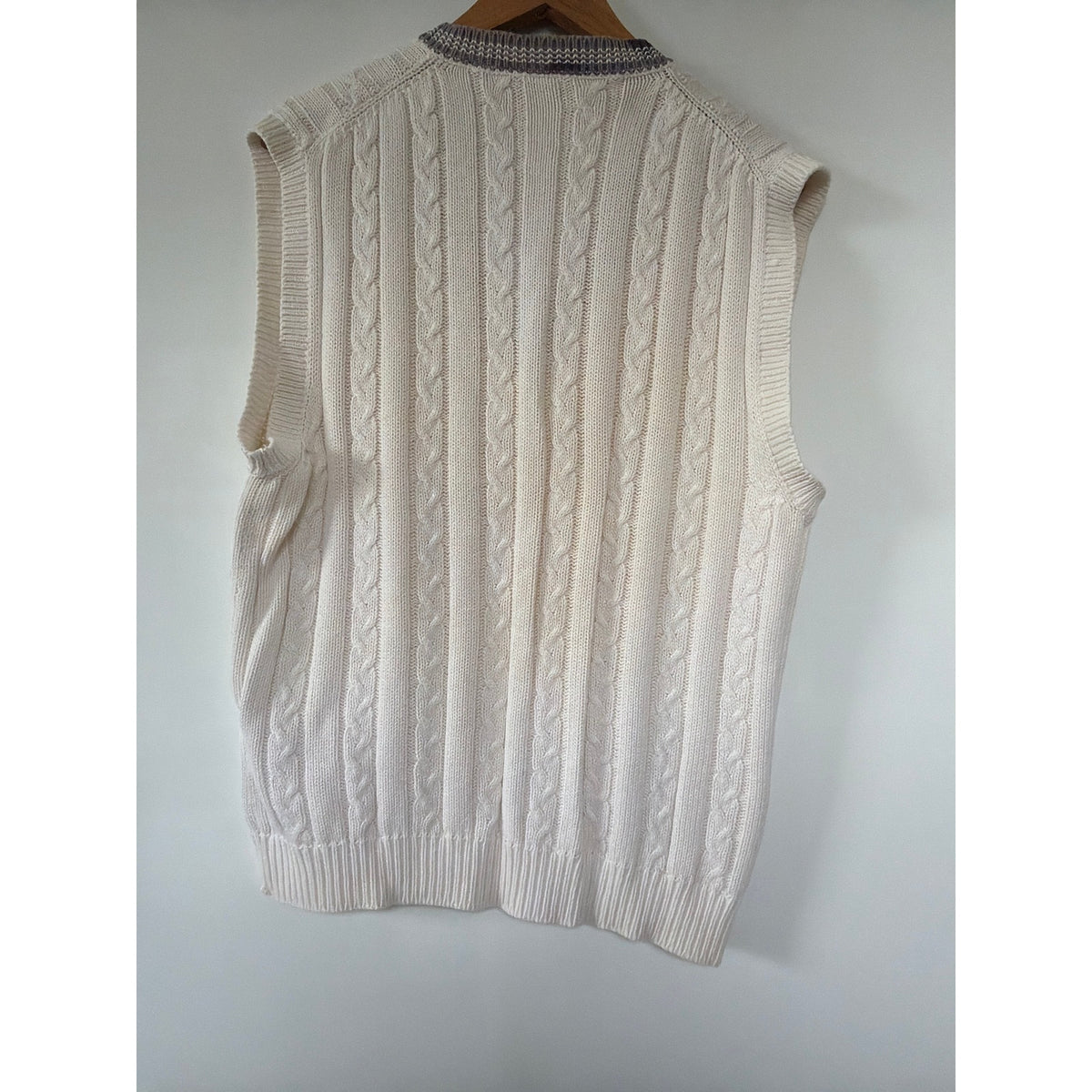 Vintage Britches of Georgetowne Cream Cable Knit Tennis Sweater Vest Mens L