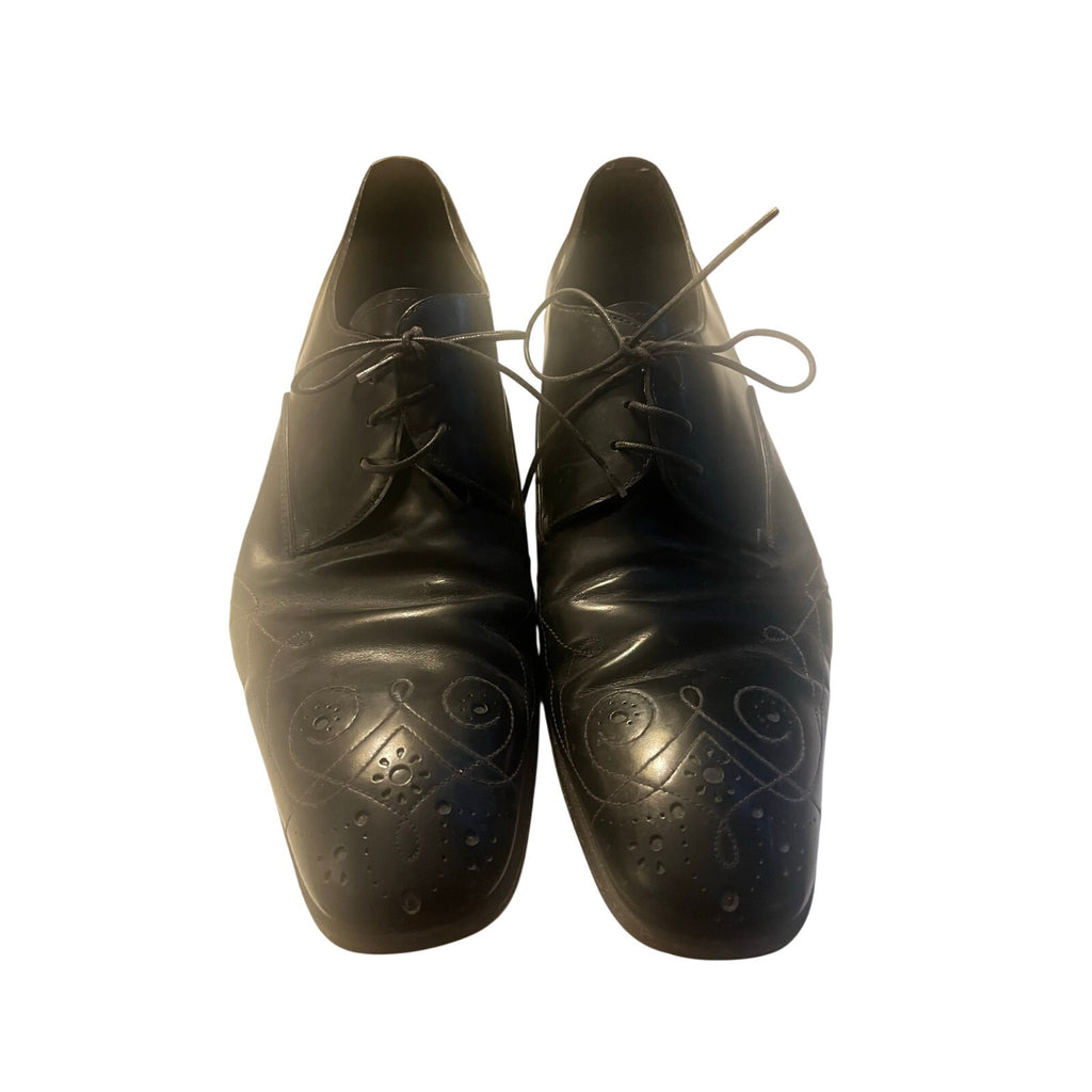 Prada Archive Ornate Medallion Toe Derby Shoes Leather Mens US 10.5 Vintage