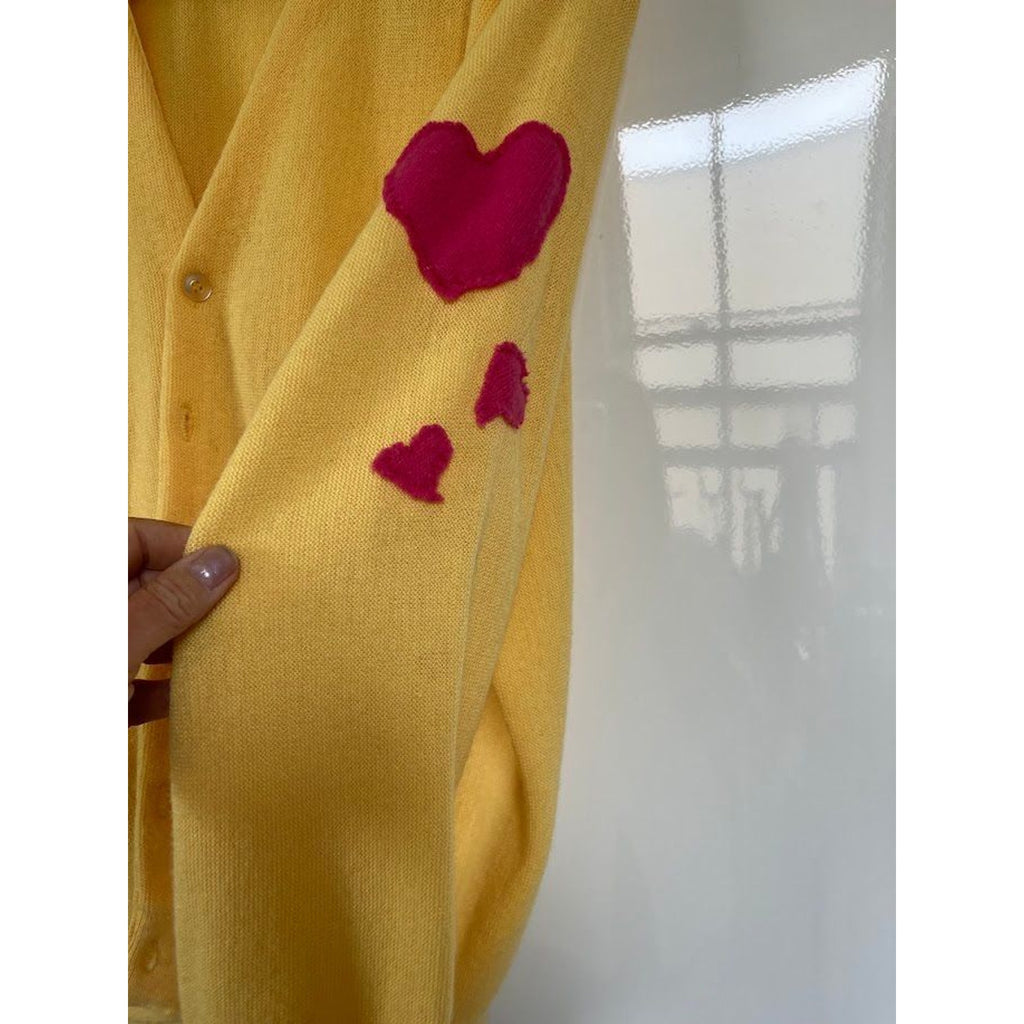 Upcycled Vintage Golf Sweater | Hand-Sewn Cashmere Hearts | M