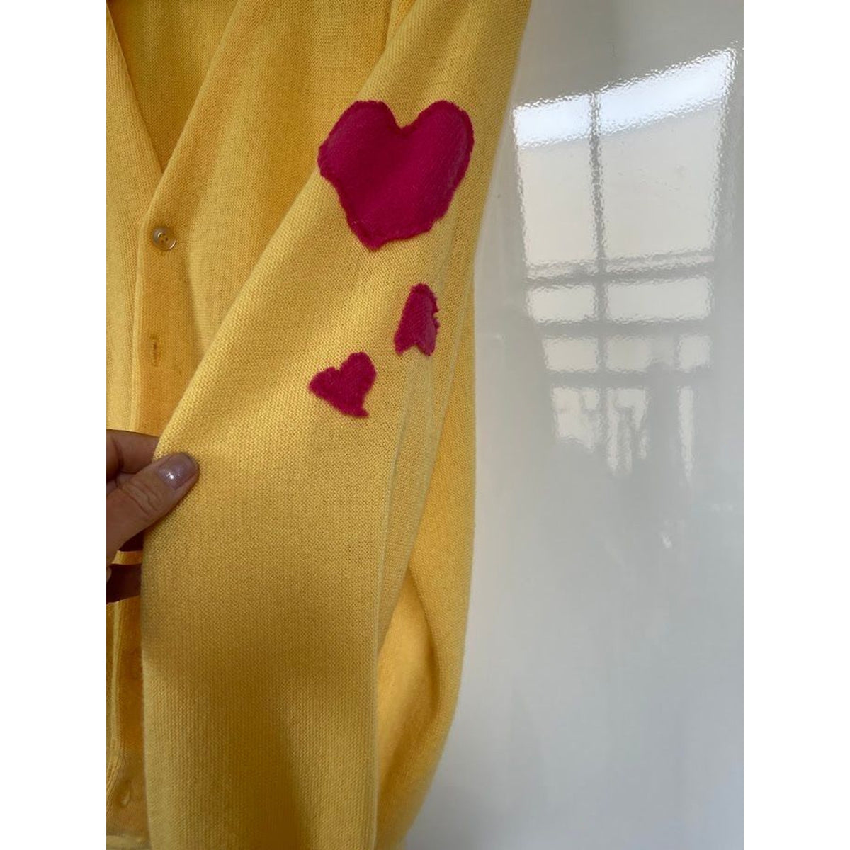 Upcycled Vintage Golf Sweater | Hand-Sewn Cashmere Hearts | M