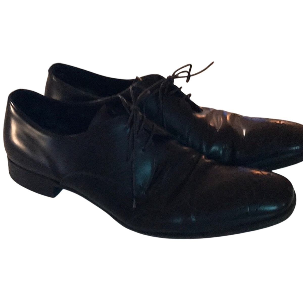 Prada Men’s Black Leather Wingtip Brogue Dress Shoes Size 38.5 Fits US 10-10.5