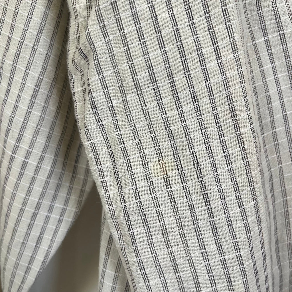 Vintage Yves Saint Laurent Mens Banded Collar Shirt Beige Striped Long Sleeve