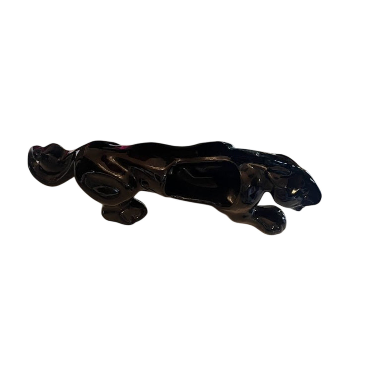Hollywood Regency Stalking Panther Sculpture | Vintage Black Ceramic | 19"