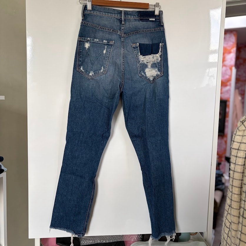 MOTHER The Dazzler Shift  Distressed Jeans Size 28 Raw Hem