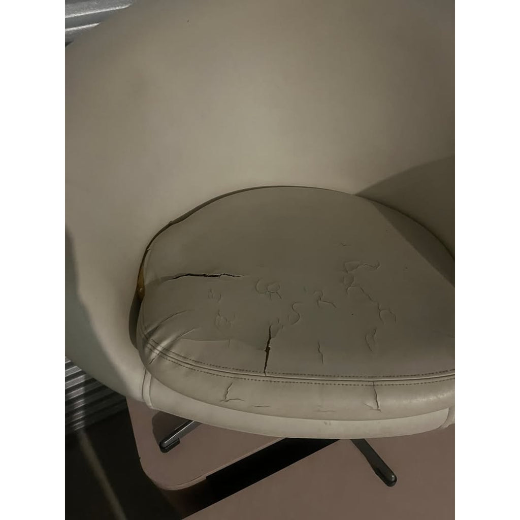 Vintage MCM Pod Swivel Chair | Egg | Cream Vinyl | Cast Aluminum Base | 1960s