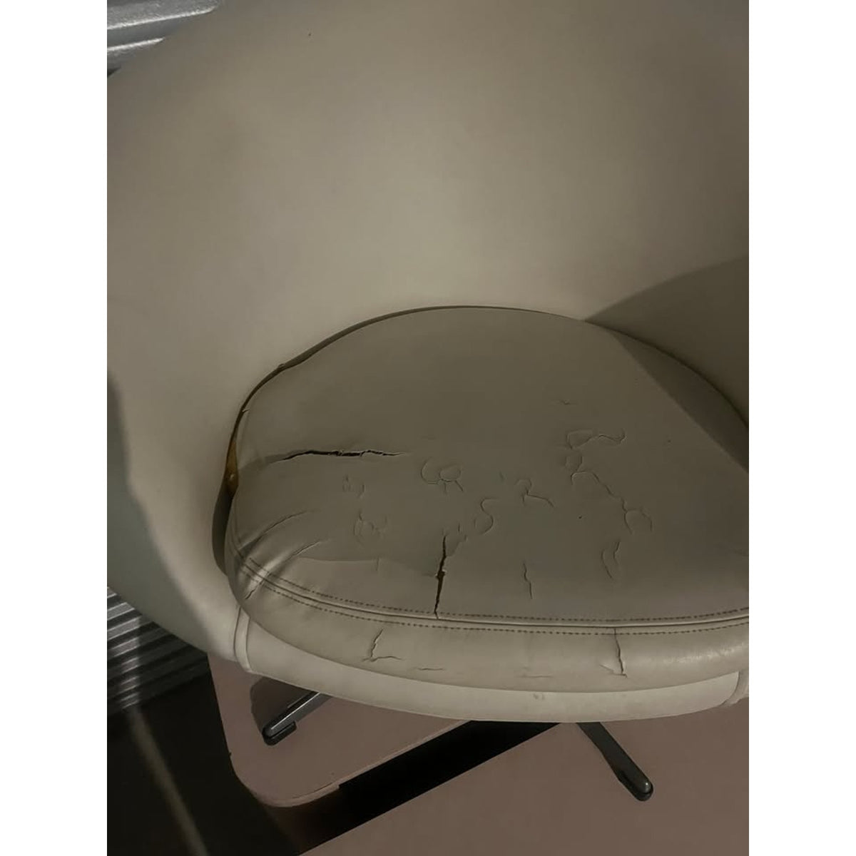 Vintage MCM Pod Swivel Chair | Egg | Cream Vinyl | Cast Aluminum Base | 1960s