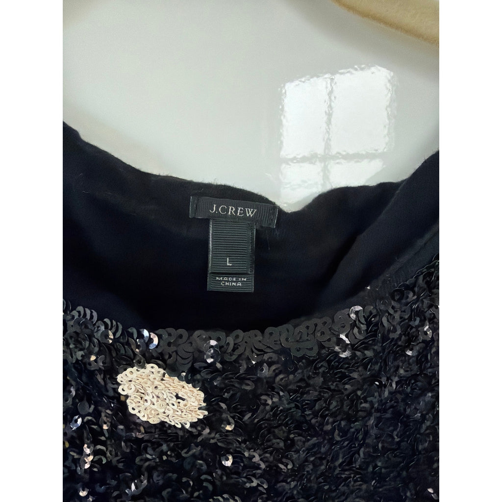 J.Crew Black Sequin Polka Dot Top Short Sleeve Holiday Party Blouse Womens L