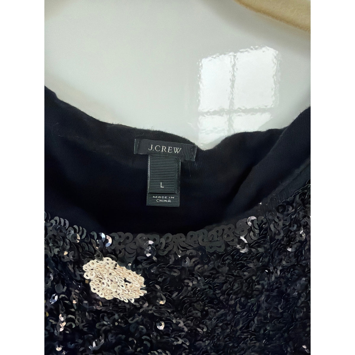 J.Crew Black Sequin Polka Dot Top Short Sleeve Holiday Party Blouse Womens L