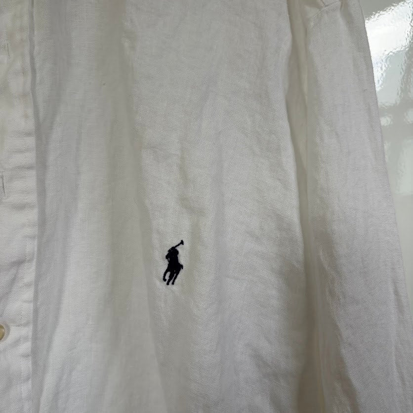 Polo Ralph Lauren White Linen Button Down Shirt 3XL Oversized Made in India