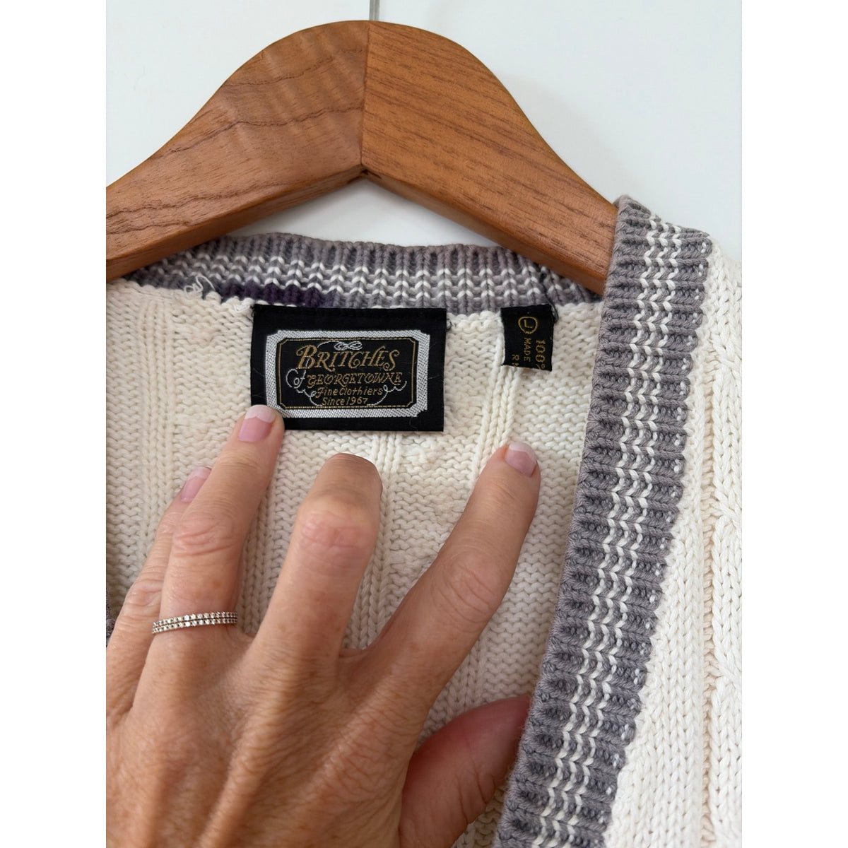 Vintage Britches of Georgetowne Cream Cable Knit Tennis Sweater Vest Mens L