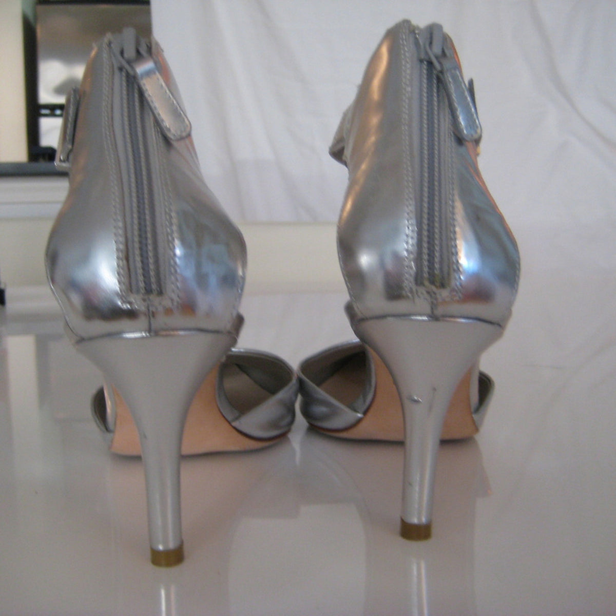 Cole Haan Grand.OS | Silver Metallic Bow Ankle Strap Heel | Size 9.5