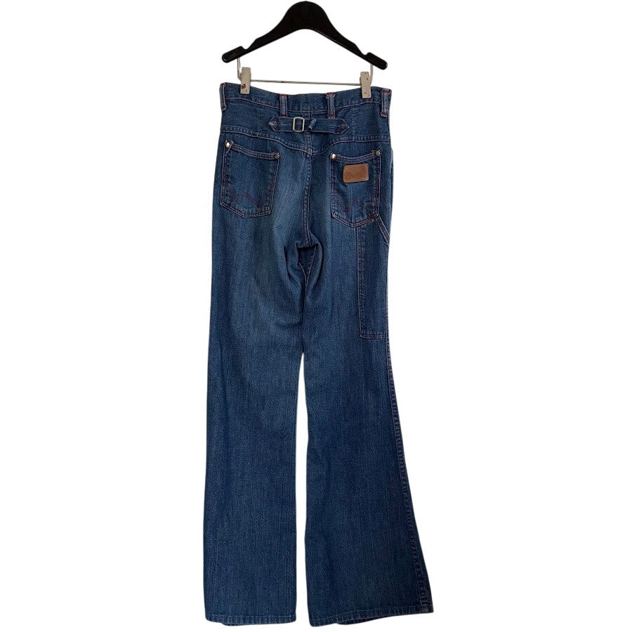 Vintage 70s Wrangler Cinch Back Flare Jeans Red Stitching High Waist 7/8