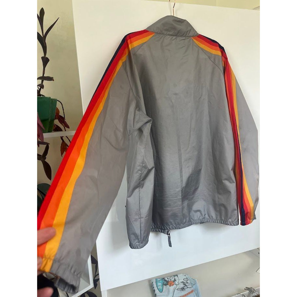 Rare Aldi Gear Grey Retro Striped Rain Slicker XL Windbreaker
