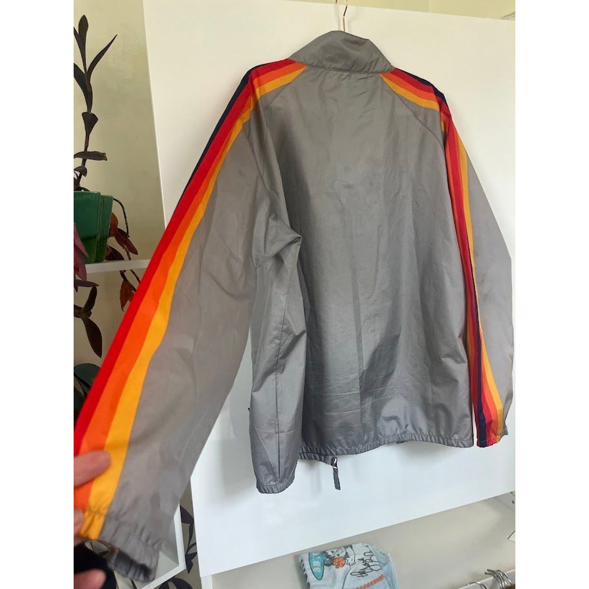 Rare Aldi Gear Grey Retro Striped Rain Slicker XL Windbreaker