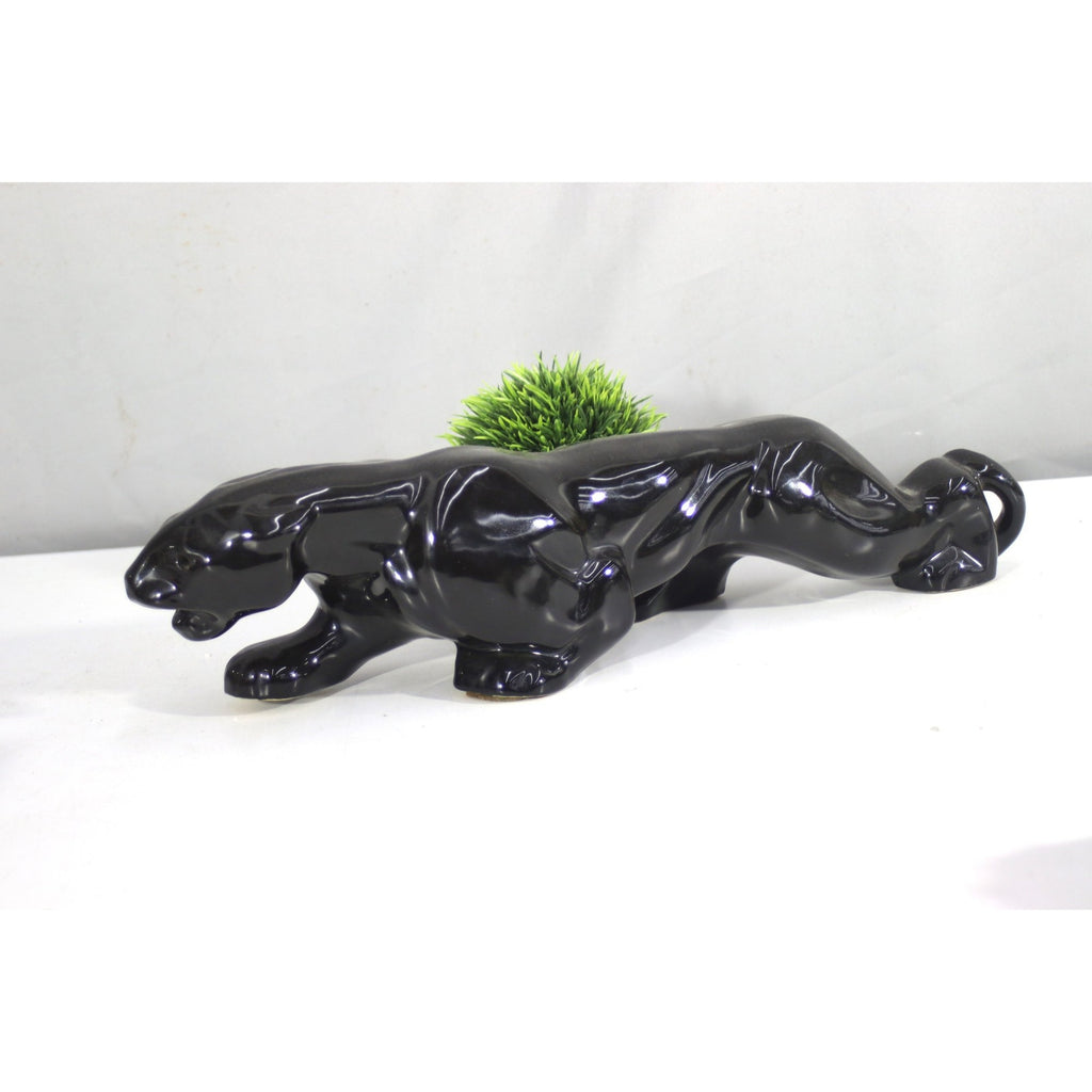 Hollywood Regency Stalking Panther Sculpture | Vintage Black Ceramic | 19"