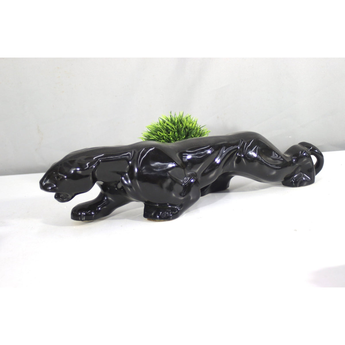 Hollywood Regency Stalking Panther Sculpture | Vintage Black Ceramic | 19"
