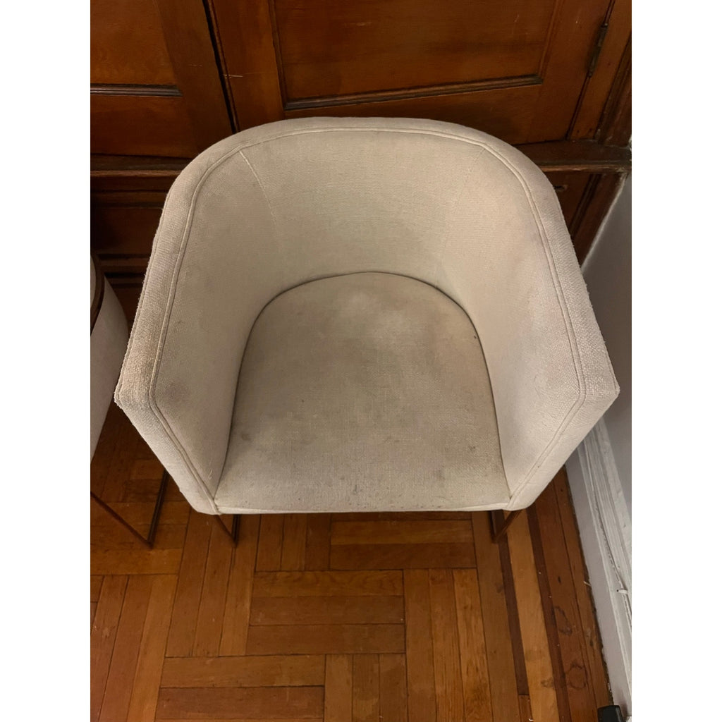 Sunday Pick. North Hoboken. Pair of Anthropologie Barrel Chairs. Rose Gold Frame