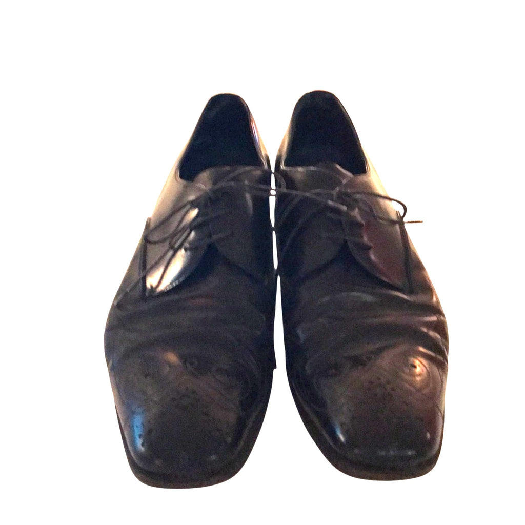 Prada Men’s Black Leather Wingtip Brogue Dress Shoes Size 38.5 Fits US 10-10.5
