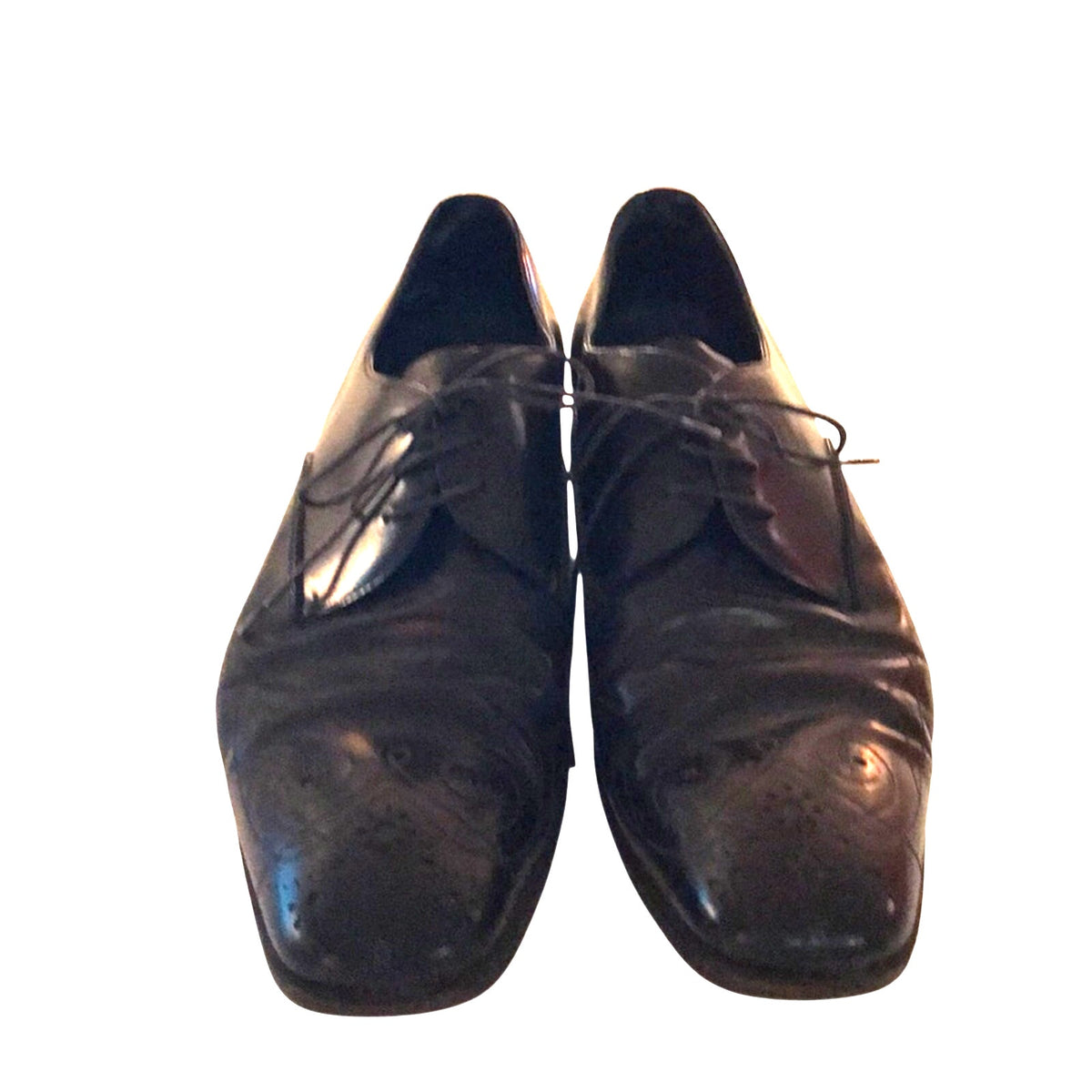 Prada Men’s Black Leather Wingtip Brogue Dress Shoes Size 38.5 Fits US 10-10.5