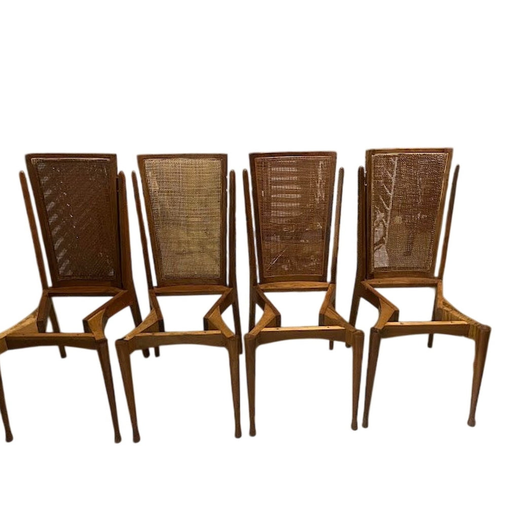 Set of 6 Vintage Cane Back Dining Chairs Sculptural Wood Frames  MCM