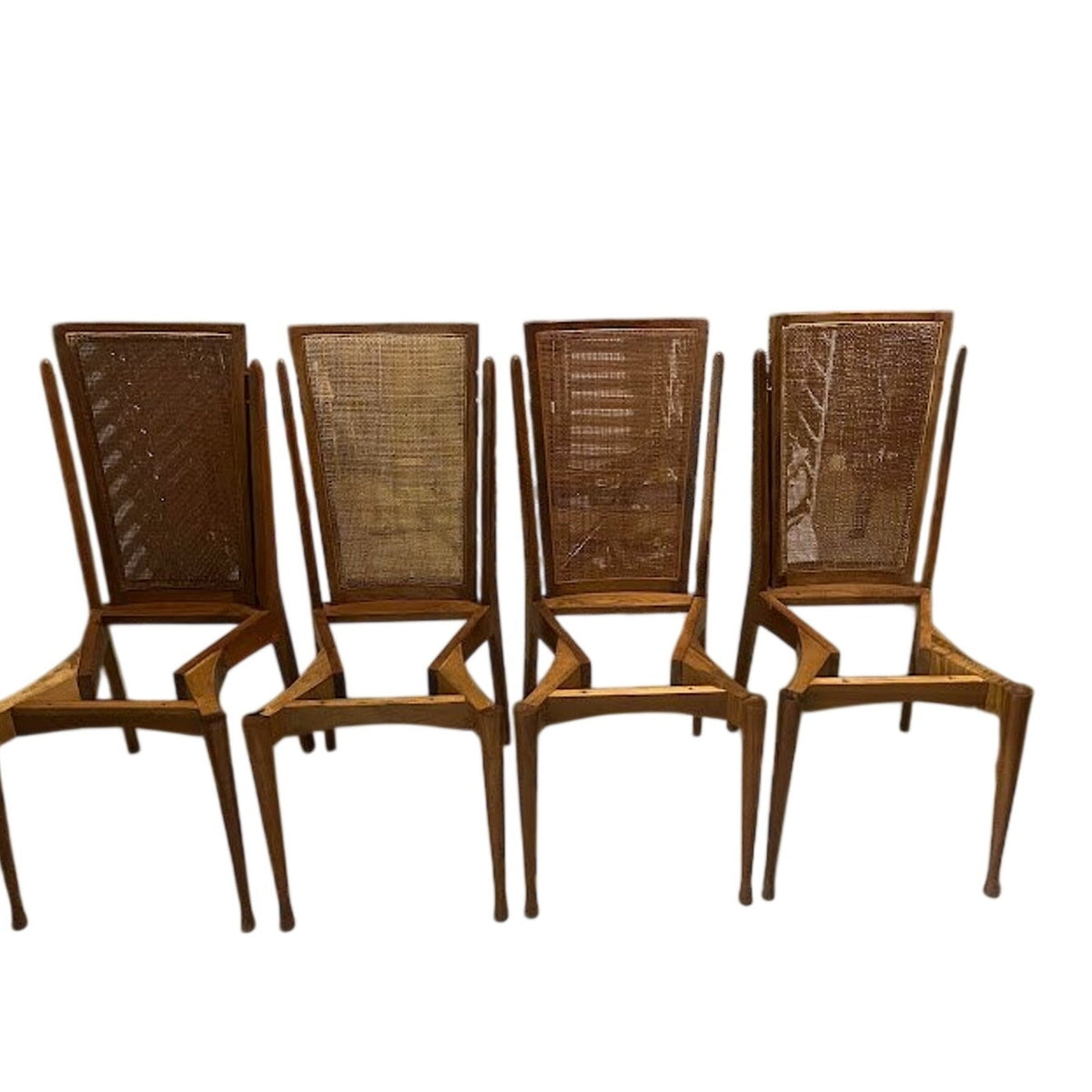 Set of 6 Vintage Cane Back Dining Chairs Sculptural Wood Frames  MCM