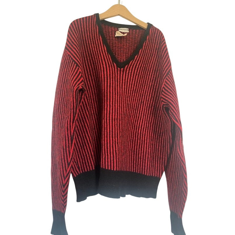 Vintage 80s Lord & Taylor Red Black Lambswool Sweater Post Punk New Wave