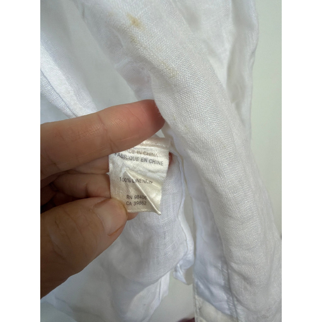 Theory Mens 100% Linen White Button Down Shirt Long Sleeve Chest Pockets