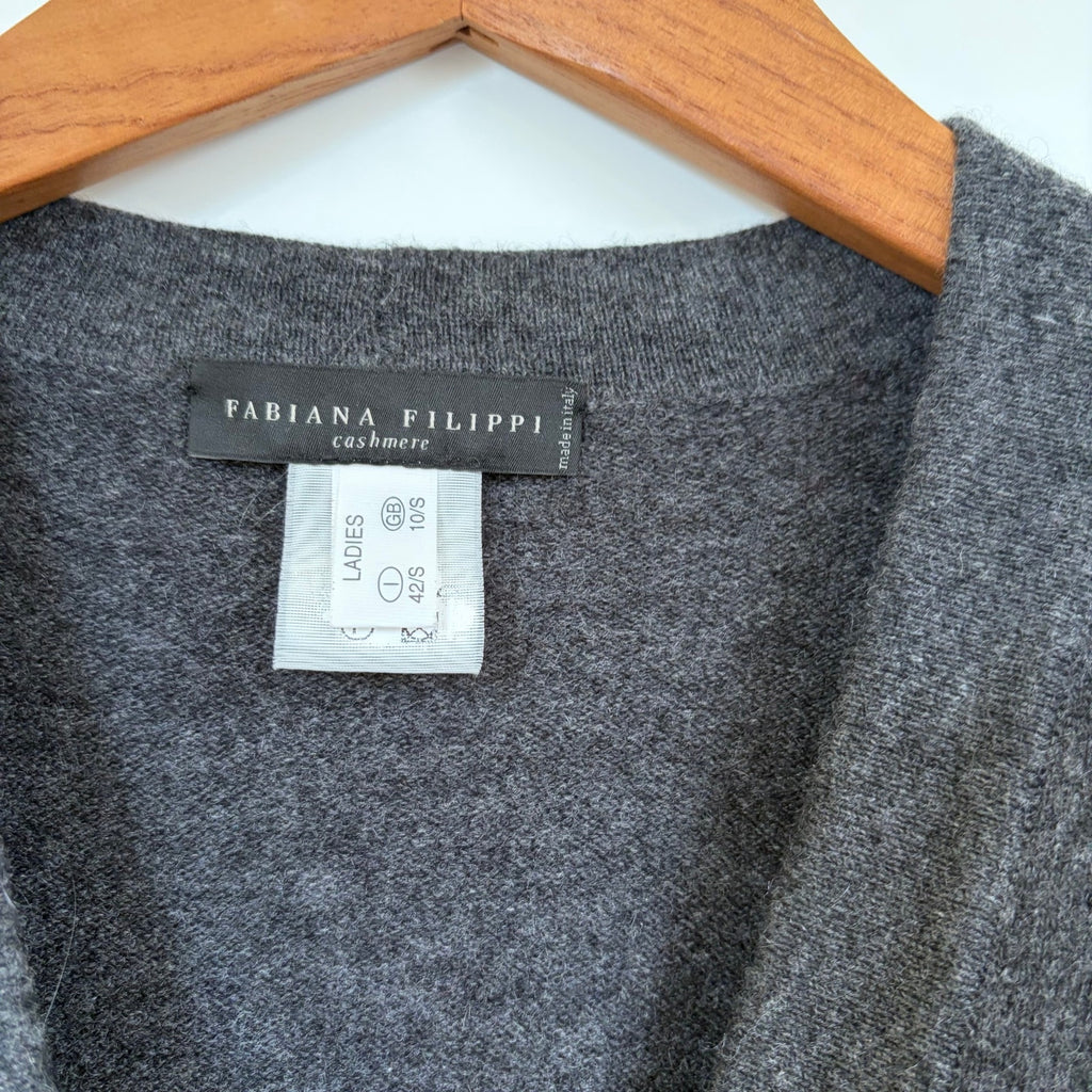 Fabiana Filippi 100% Cashmere Cardigan Charcoal Gray Puff Sleeve V-Neck IT 42