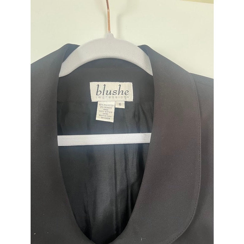 Vintage Blushe Black Tailored Blazer Rounded Collar Button Front Womens Size 8