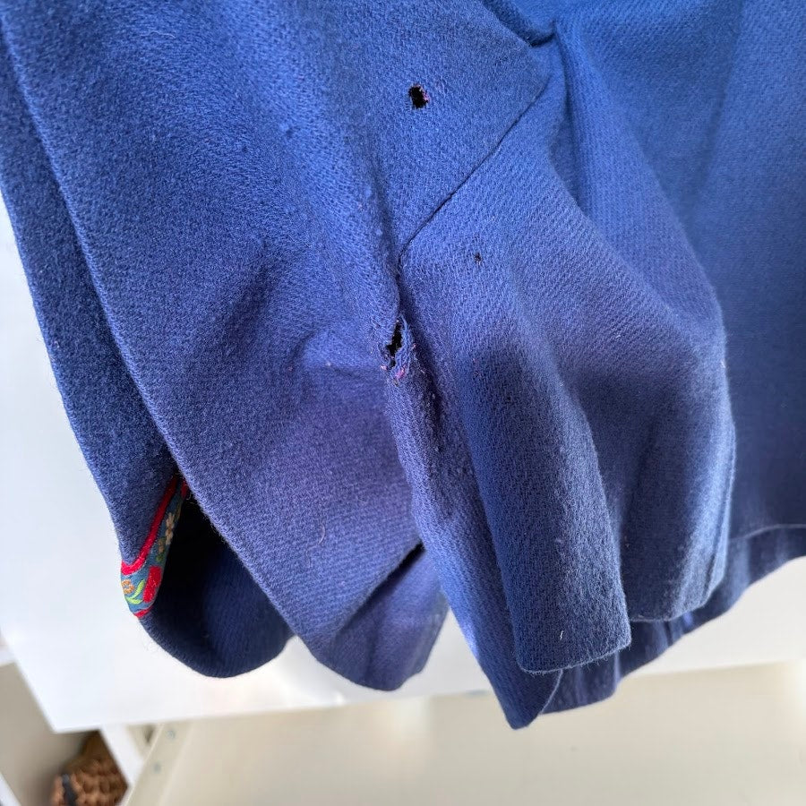 Vintage 60s Lanz Original Navy Wool Romper Edelweiss Trim Moth Folk Art