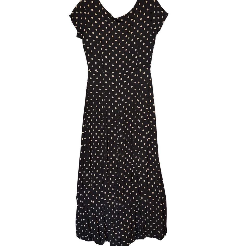 Vintage 80s Mica Polka Dot Wide Leg Jumpsuit Lace Buttons | Retro Romance