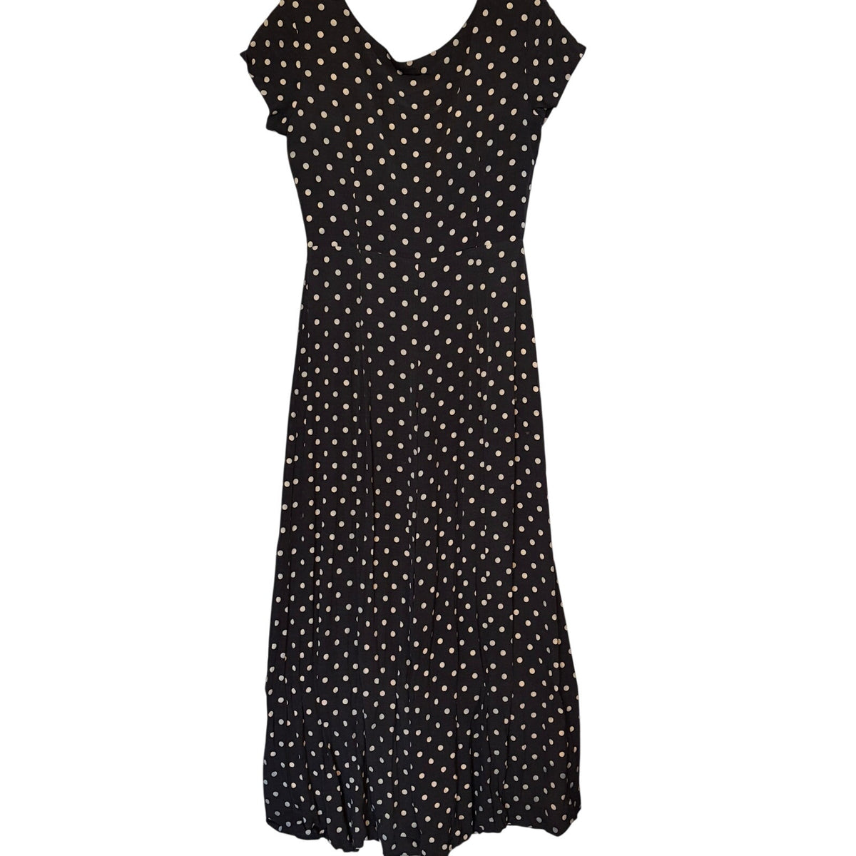 Vintage 80s Mica Polka Dot Wide Leg Jumpsuit Lace Buttons | Retro Romance