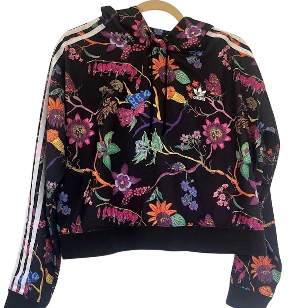 Adidas Poisonous Garden Floral Cropped Hoodie Sweatshirt Logo 3 Stripes RARE S