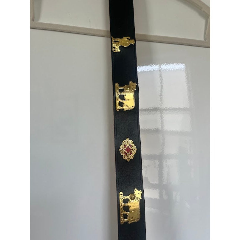 Vintage ETRO Appenzeller Belt Cow Swiss Folk Studded Leather Size 40