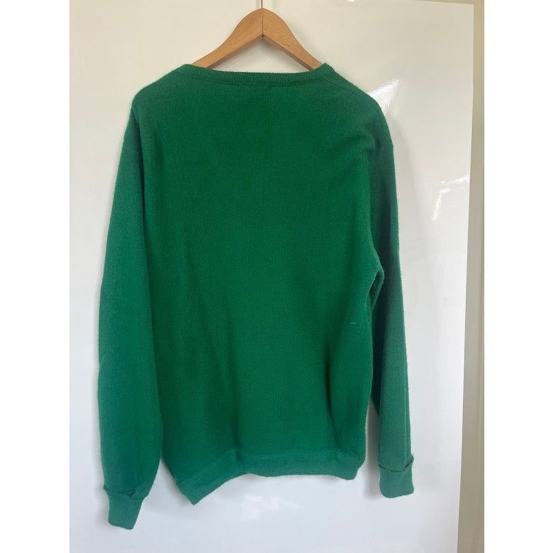 Vintage 80s JCPenney The Fox Sweater XL Augusta Green Preppy V Neck