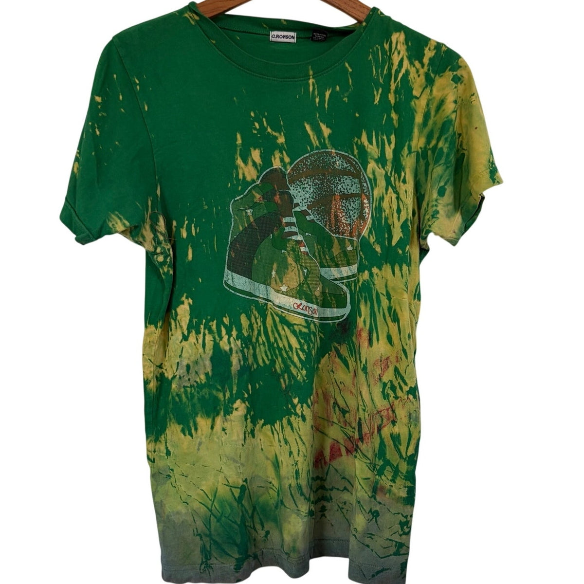 Rare Y2K C. Ronson Charlotte Ronson Bleached Sneaker Graphic Tee Green NYC S