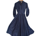 Vintage 1950s Lanz Original Bonwit Teller Navy Shirtwaist Dress Full Skirt XS