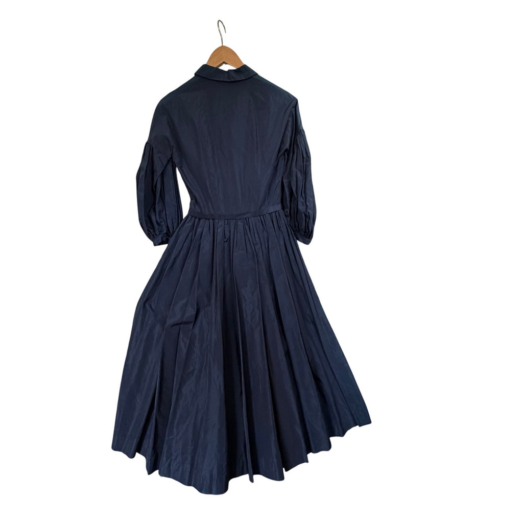 Vintage 1950s Lanz Original Bonwit Teller Navy Shirtwaist Dress Full Skirt XS