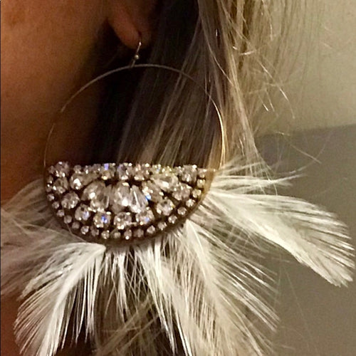 Boho rhinestone feather-earrings
