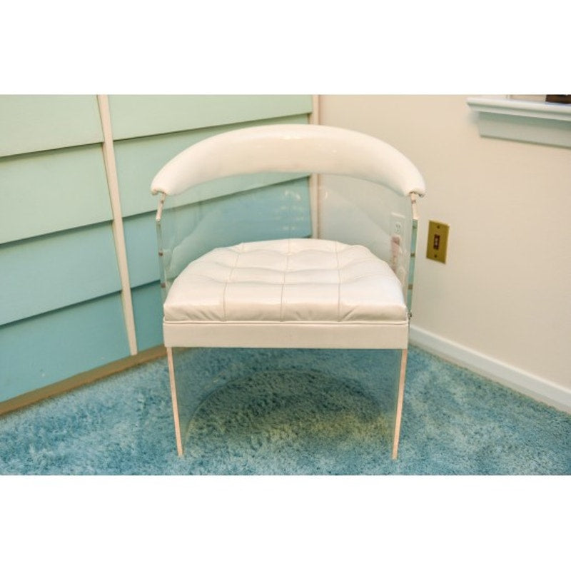 Sunday Pick Up - Hoboken Hollywood Regency Lucite Barrel Chair. White Tufted Patent Leather |70s