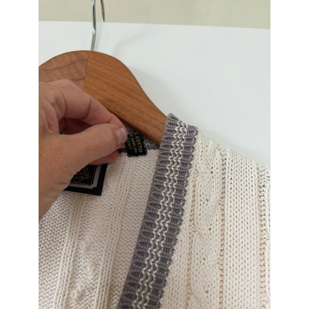 Vintage Britches of Georgetowne Cream Cable Knit Tennis Sweater Vest Mens L