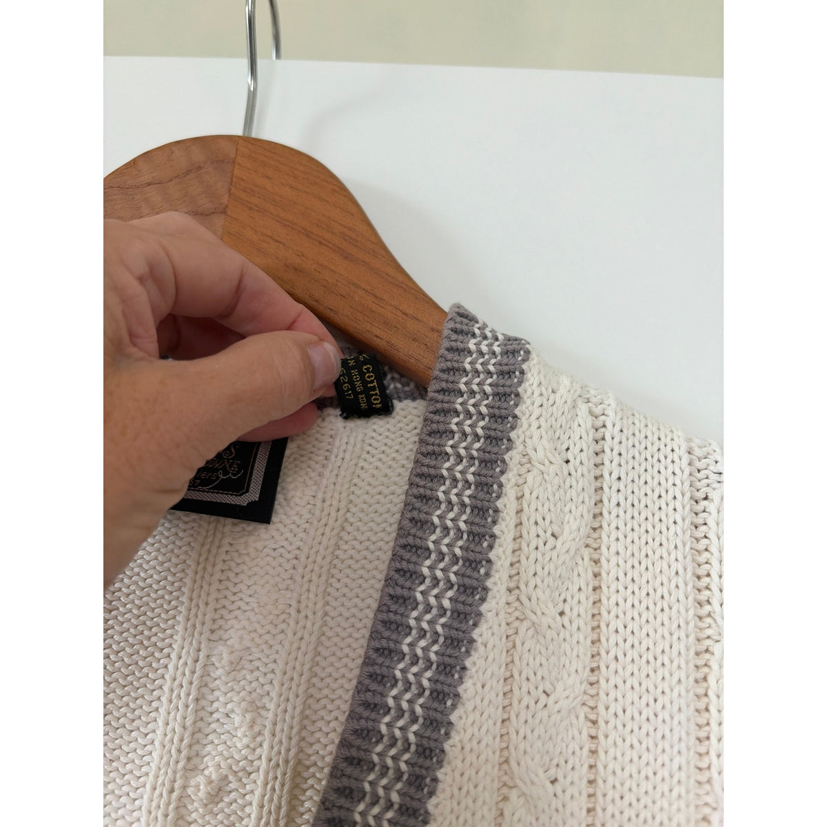 Vintage Britches of Georgetowne Cream Cable Knit Tennis Sweater Vest Mens L