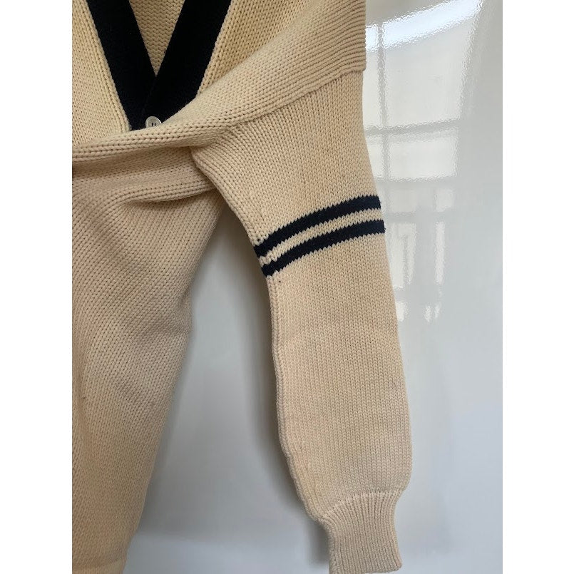 True Vintage 50s 60s Ace Sportswear Heavy Wool Letterman Sweater Cardigan Chunky Low Slung Pockets