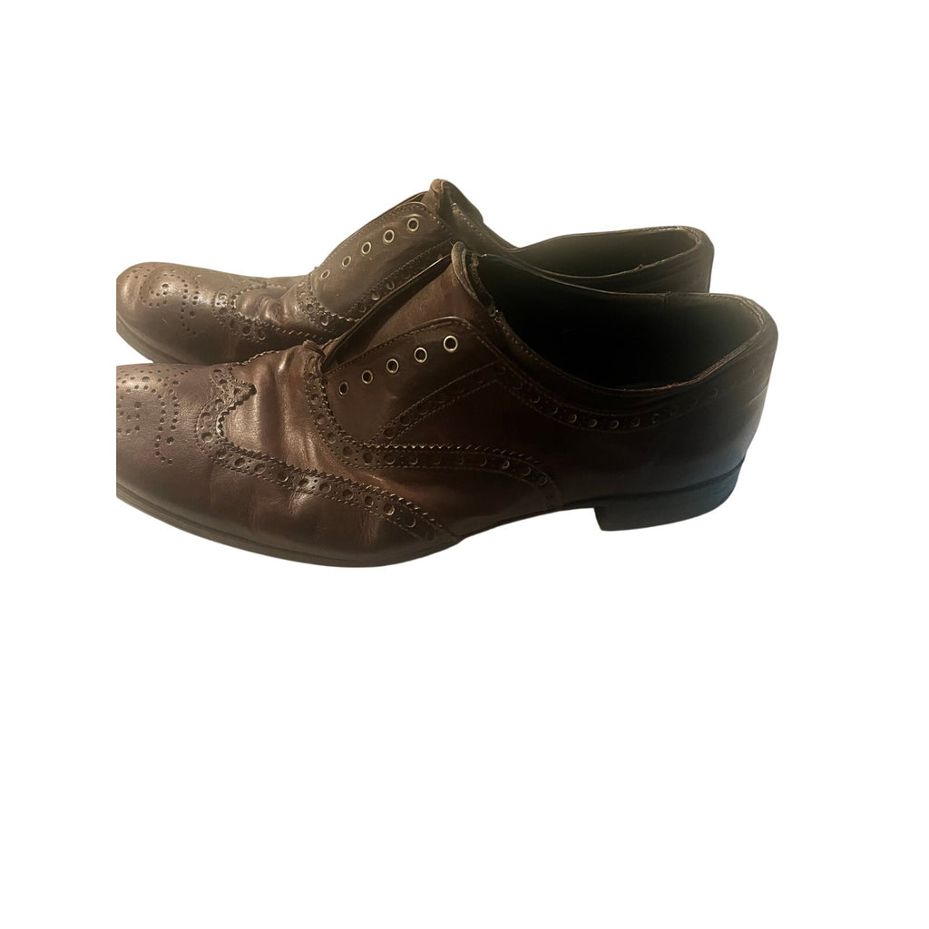 Prada Archive Laceless Elastic Wingtip Brogues Brown Leather Mens US 10.5 Vintage