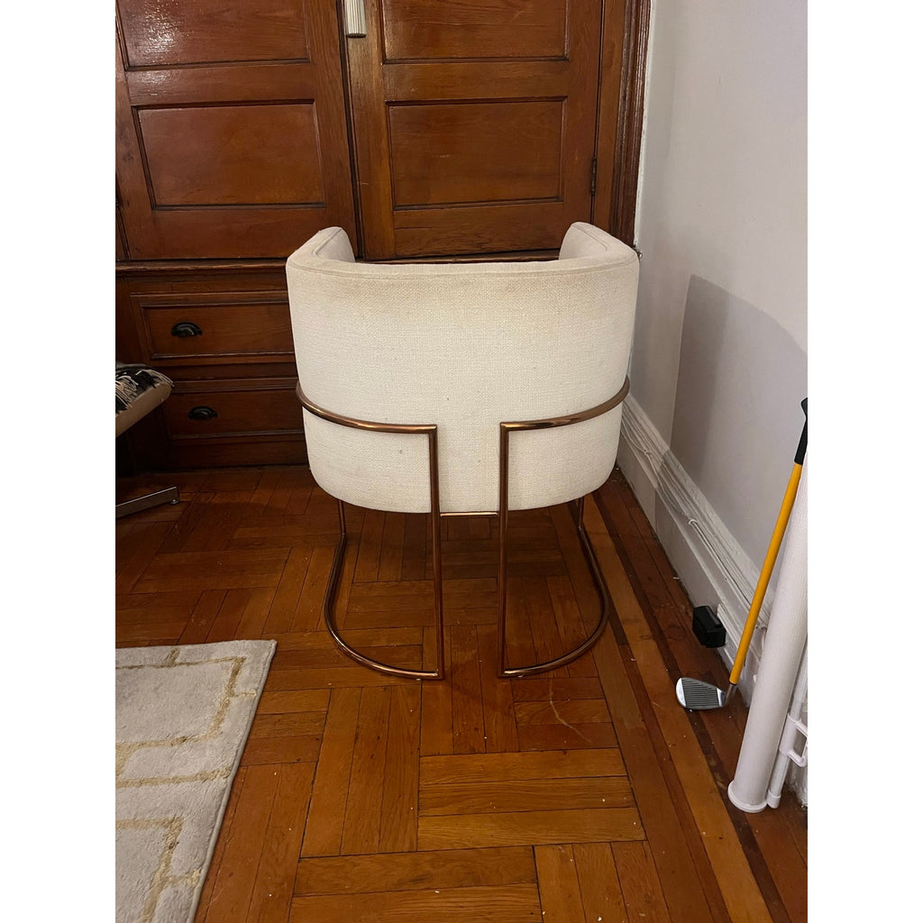Sunday Pick. North Hoboken. Pair of Anthropologie Barrel Chairs. Rose Gold Frame