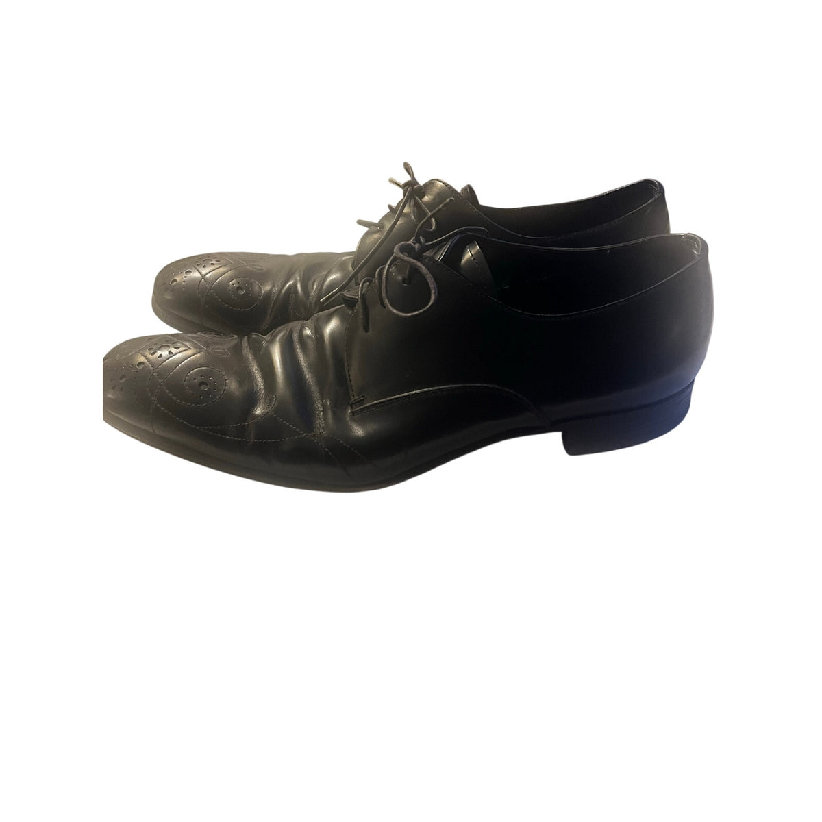 Prada Archive Ornate Medallion Toe Derby Shoes Leather Mens US 10.5 Vintage