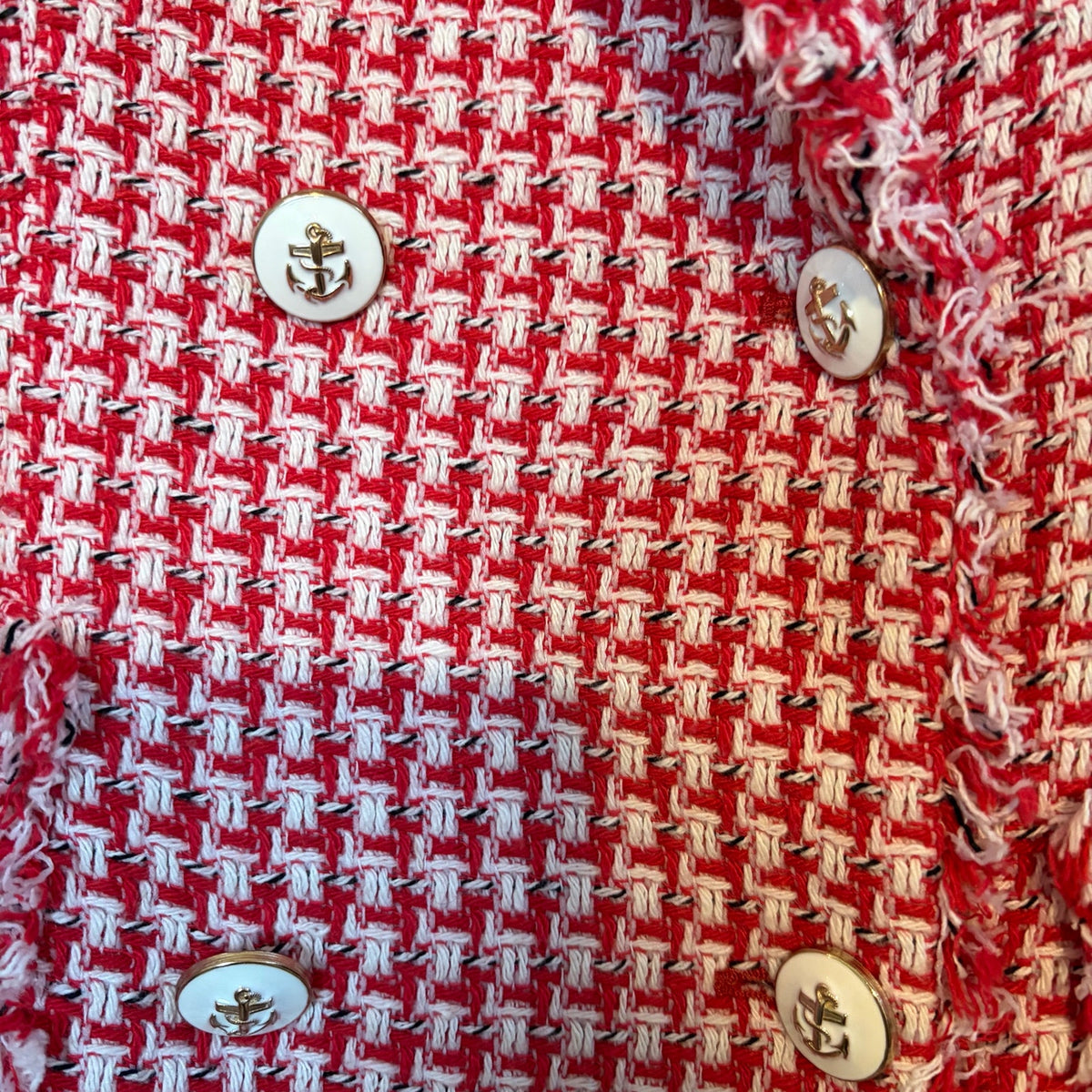 Zara Red Tweed Double Breasted Blazer Gold Buttons XS | Parisian Polish