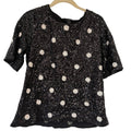 J.Crew Black Sequin Polka Dot Top Short Sleeve Holiday Party Blouse Womens L