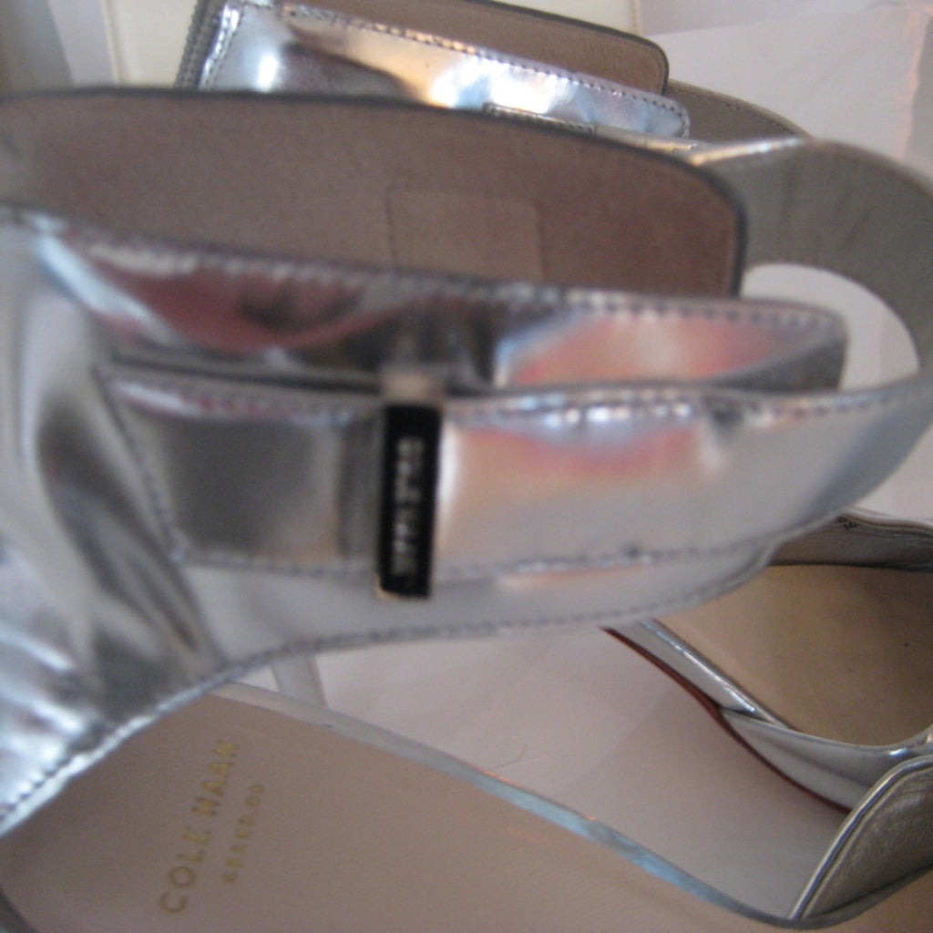 Cole Haan Grand.OS | Silver Metallic Bow Ankle Strap Heel | Size 9.5