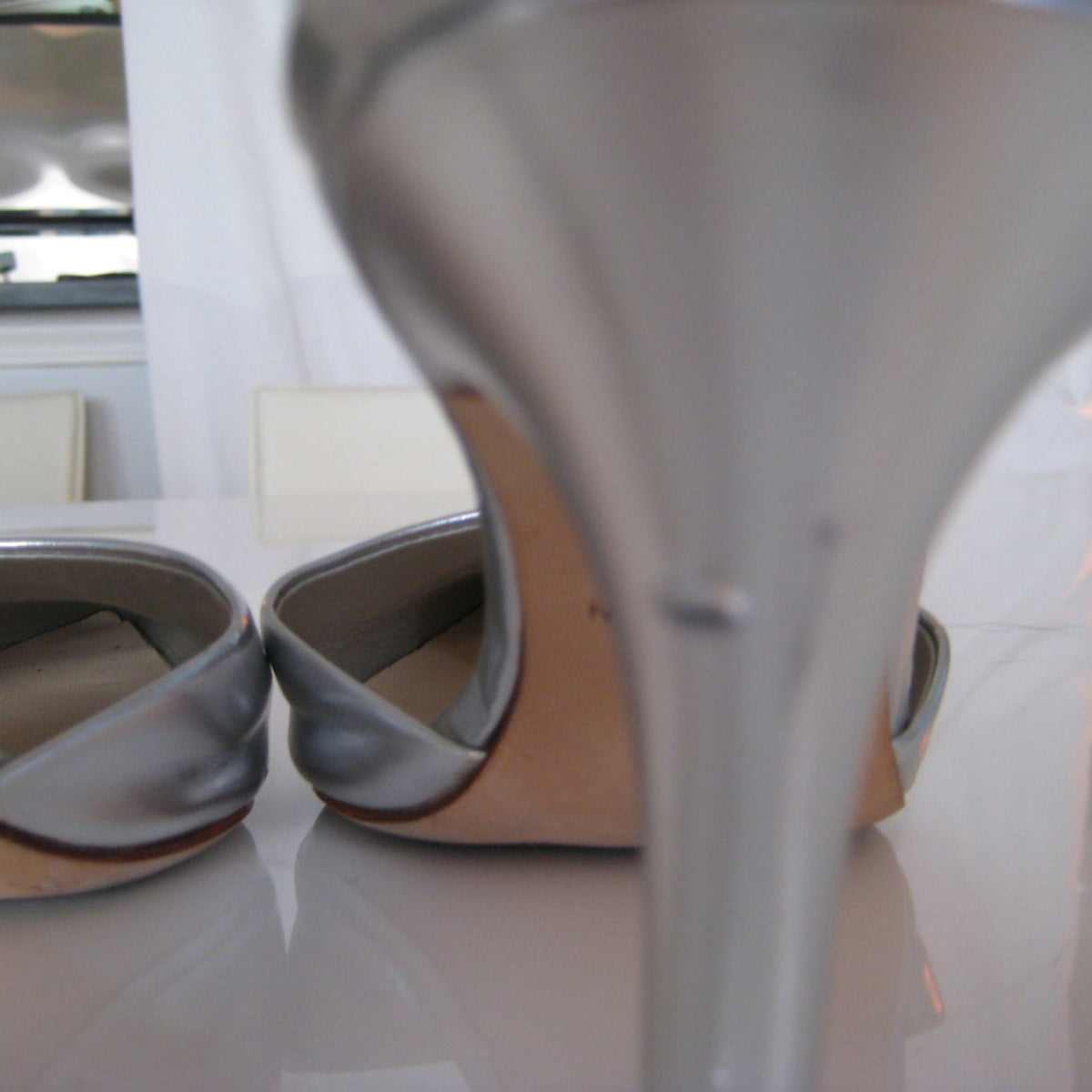 Cole Haan Grand.OS | Silver Metallic Bow Ankle Strap Heel | Size 9.5